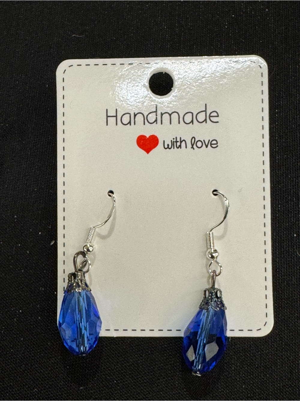 Hand Crafted Blue Crystal Teardrop Dangle Earrings